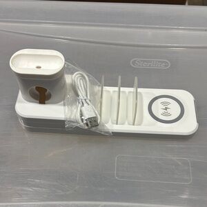 White Wireless Charging Dock with USB Ports